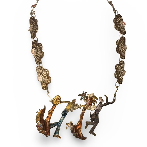 Vintage Artisan Metal Art “Conga Line” Necklace and Earrings Set - Picture 2 of 12